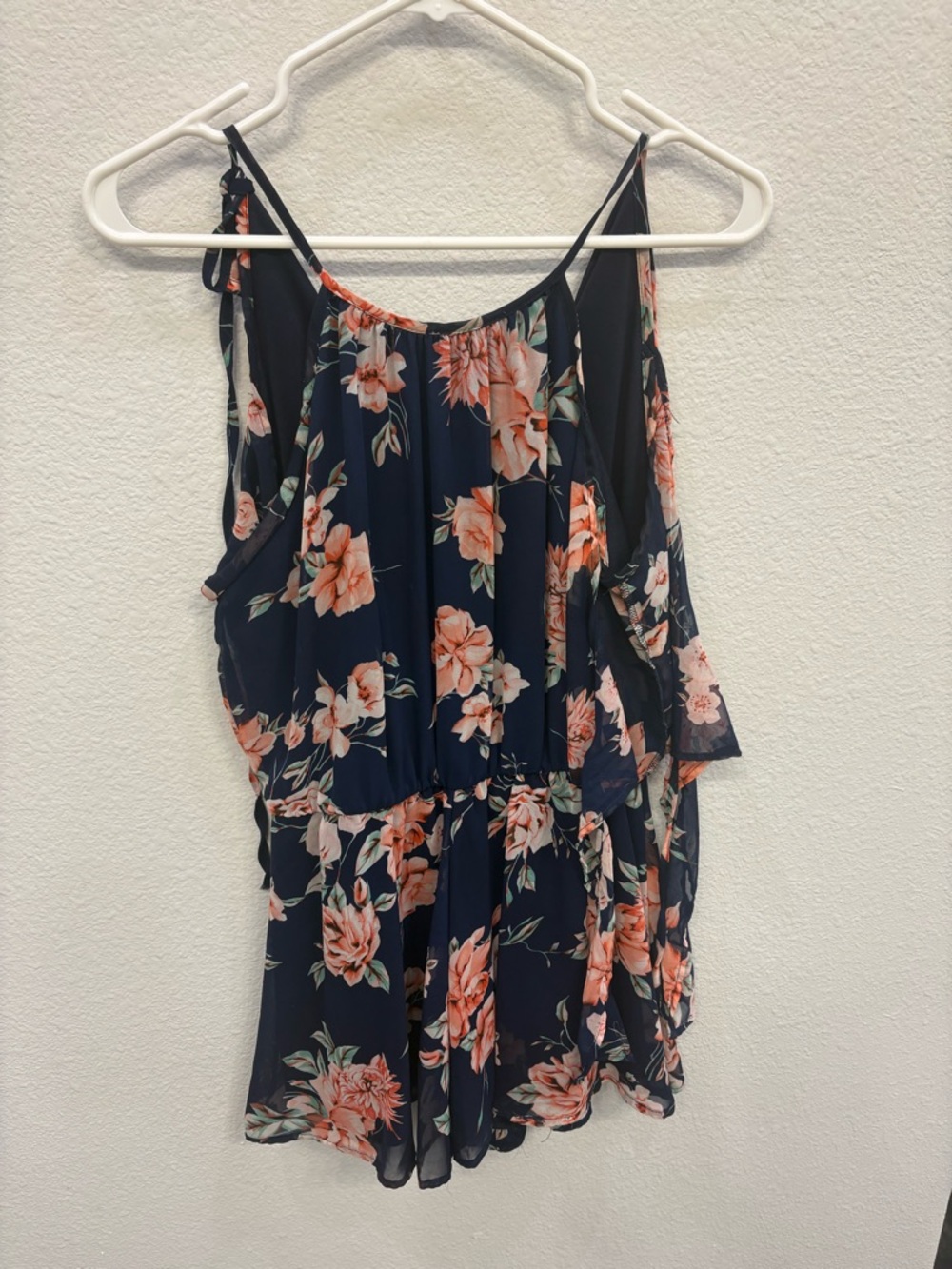 Peach Love California Navy Floral Cold-Shoulder Romper